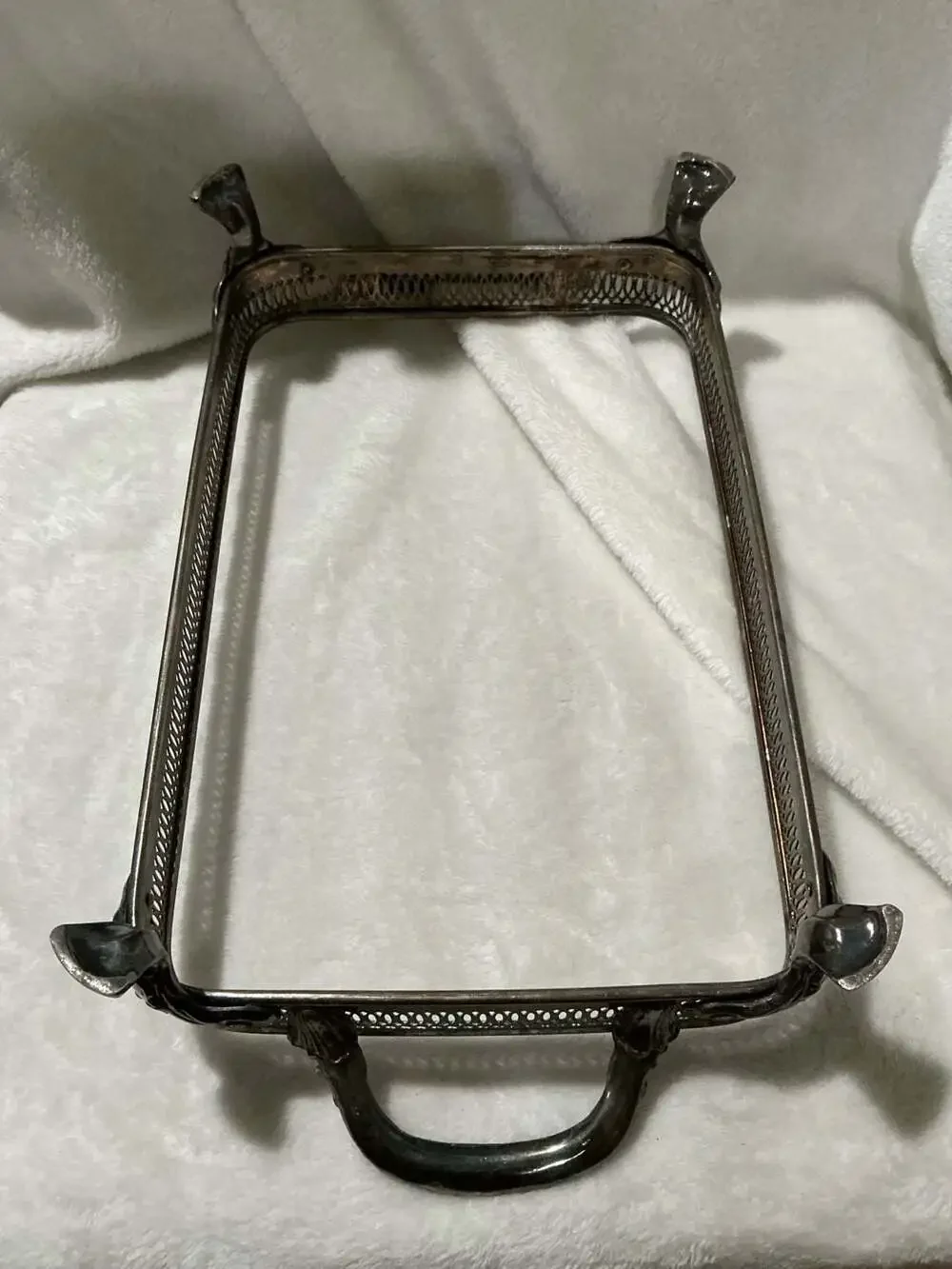 Vintage Silver Plated Footed Casserole Dish Holder Tray with Handles